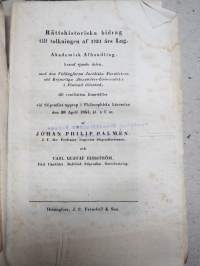 Rättshistoriska Bidrag till tolkningen af 1734 års Lag - Akademiska afhandlingar af Johan Philip Palmén -väitöskirjan osajulkaisuja 4 kpl