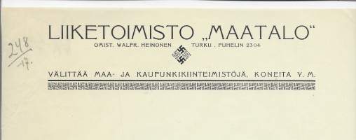 Liiketoimisto &quot;Maatalo&quot; - firmalomake blanko 1917