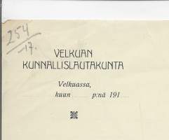 Velkuan Kunnallislautakunta  - firmalomake blanko 1918