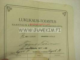 Naantalin kaupungin kansakoulu Lukukausi-todistus syyslukukausi 1924 Tyyne Toivonen