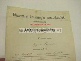 Naantalin kaupungin kansakoulu Alakansakoulu Lukukausi-todistus syyslukukausi 1923 Tyyne Toivonen