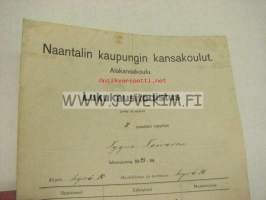 Naantalin kaupungin kansakoulu Alakansakoulu Lukukausi-todistus syyslukukausi 1923 Tyyne Toivonen