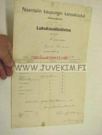 Naantalin kaupungin kansakoulu Alakansakoulu Lukukausi-todistus syyslukukausi 1923 Tyyne Toivonen