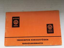 Aitoja VW-osia - Tärkeimpien korjaustöiden varaosahinnasto