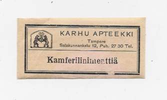 Kamferilinimenttiä / Karhu Apteekki Tampere  apteekkietiketti