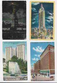 Terveisiä Amerikasta -postikortti   - paikkakuntapostikortti 4 kpl erä mm Empire State Buildingd ja Vapaudenpatsas