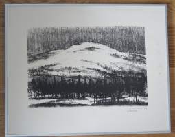 Aukusti Tuhka, &quot;Tunturi&quot; litografia sign 1950,  41x51 cm  metallikehys lasi puuttuu
