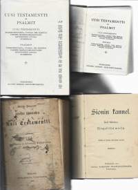 Uusi Testamentti 1885, Uusi Testamentti ja Psalmit 1949, Uusi Testamentti ja Psalmit ja Siionin Kannel 1910 yht 4 kirjaa