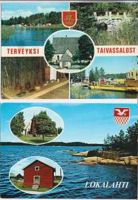 Lokalahti ja Taivassalo  -  paikkakuntapostikortti postikortti paikkakuntakortti 2 eril