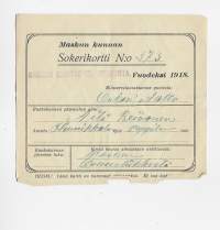 Maskun kunnan sokerikortti Masku 1918  ostokortti