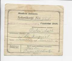Maskun kunnan sokerikortti Masku 1918  ostokortti