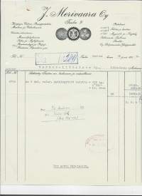 J Merivaara Oy Turku 1942 - firmalomake