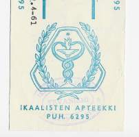Ikaalisten  Apteekki  Ikaalinen resepti  signatuuri  1961