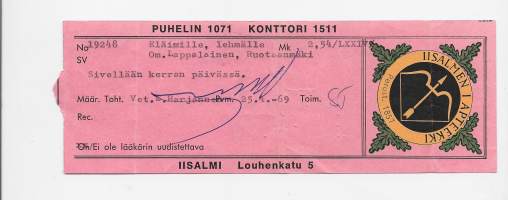 Iisalmen I Apteekki  Iisalmi resepti  signatuuri  1974