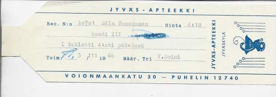 Jyväs - Apteekki  Jyväskylä resepti  signatuuri  1966