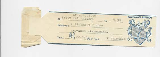 Kauhavan Apteekki  Kauhava  resepti  signatuuri  1968