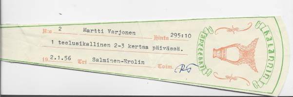 Kalannin  Apteekki  Kalanti  resepti  signatuuri  1956