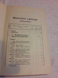 Maamiehen lakikirja.P. 1912. Voimassa olevia maataloutta ja sen edistämistä koskevia lakeja, asetuksia, julistuksia ja johtosääntöjä sekä hallituksen päätöksiä.