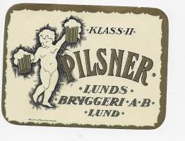 Pilsner  Klass II -  olutetiketti  Lito&amp;Kartong Malmö