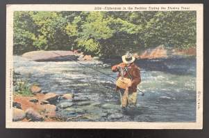 Fisherman in the Rockies Trying the Elusive Trout - Kulkenut vanha kortti