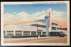 Cleveland Greyhound Terminal, Ohio - Kulkenut vanha kortti