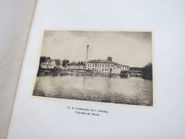 Finska Träsliperiföreningen 1893-1922, kuulunut Frenckellin arkistokokoelmaan (huomaa nahkaan leimattu kirjapainon merkki) -kokonahkainen lahjasidos