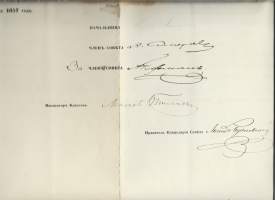 Vanha venäjänkielinen asiakirja 1857  painettu sinetti allekirjoituksia 48x68 taitettu kirjekokoon