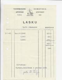 Tuomiokirkkoapteekki 1949 Turku  - firmalomake