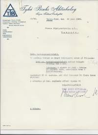 Tykö Bruks Ab Teijon Tehtaat 1939 - firmalomake