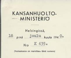 Kansanhuoltoministeriö 1940 - firmalomake