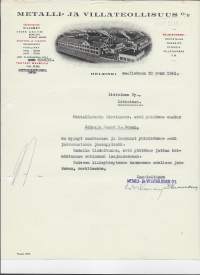 Metalli- ja Villateollisuus Oy Helsinki 1941 - firmalomake