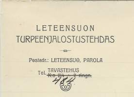 Leteensuon Turpeenjalostustehdas Parola 1923 -  firmalomake