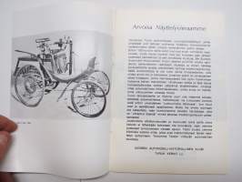 Automobiilinäyttely 1970 Turku Suomen Automobiili-Historiallinen Klubi -käsiohjelma, runsas kuvitus näytteillä olleista auoista