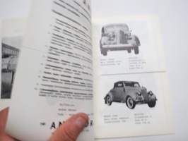 Automobiilinäyttely 1970 Turku Suomen Automobiili-Historiallinen Klubi -käsiohjelma, runsas kuvitus näytteillä olleista auoista