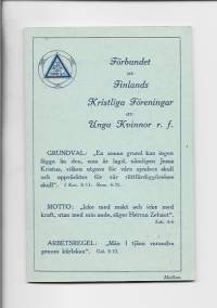 Förbundet av Finlands Kristliga Föreningen av Unga Kvinnor   - jäsenkortti 1927