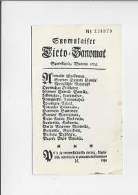 Suomalaiset Tieto-Sanomat syys-kuussa Wuonna 1775