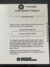 Chrysler Voyager Operating Information -Käyttöohjekirja