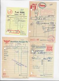 Huoltoasemakuitti TB, Shell, Esso ja Union  - firmalomake  4 eril 1950 l