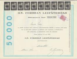 Forssan Leipätehdas  Oy  Forssa 1942  osakekirja,