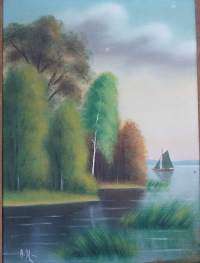 Alexander Hinden, maisema öljy levylle sign A H - 39x29 cm kehystetty