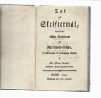 Tal wid skriftermål, innehållande nödiga ärindringar för nattwards-gäster.  Nils Johan Sundius ... Lund 1794. Trykt hos prof. Joh. Lundblad