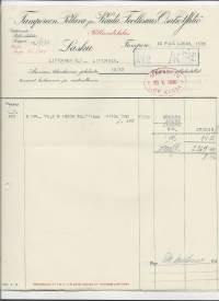 Tampereen Pellava- ja Rauta- Teollisuus Oy/ Pellavatehdas  1936 - firmalomake