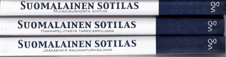 Suomalainen sotilas -sarja 1-3. 2009-10. 1.Muinaisurhosta nihtiin. 2. Hakkapeliitasta tarkk&#039;ampujaan. 3. Jääkäristä rauhanturvaajaan.