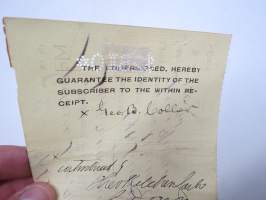 Otto Lindstedt, Abo - Finland / Julius Berg - Wasa Aktie Bank - First Nat´l Bank of Chicago, 1.10.1898 - 2 810 USD shekki