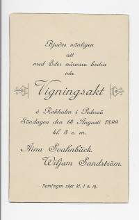 Vigningsakt i Pedersö 1899 Aina Svahnbäck, wiljam Sandström