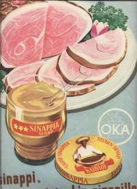 Viikkosanomien mainosjulisteita 1950  OKA, Hellas, kas-kas, Suomen Trikoo, UPO ja Paulig  35x25 cm