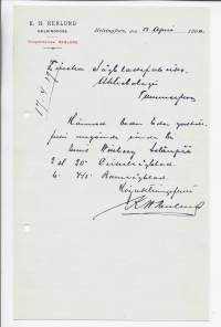 K H Renlund  Helsingfors 1900 - firmalomake ja nimikirjoitus