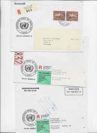 United Nations Postal Administration Geneve - kirjattu kirje   3 kpl erä