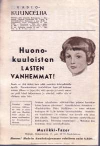 Radiokuuntelija 1952 N:o 10.  2.-9.3.1952. Sisältää Oy Yleisradio AB:n täydellisen viikko-ohjelman sekä ulkomaisten radioasemien lähetysluetteloita.