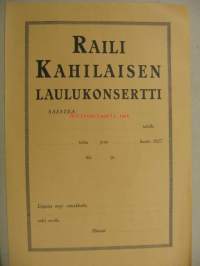 Raili Kahilaisen laulukonsertti 1927 -juliste